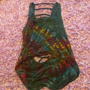 Tie dye high low tank top w/ open back
